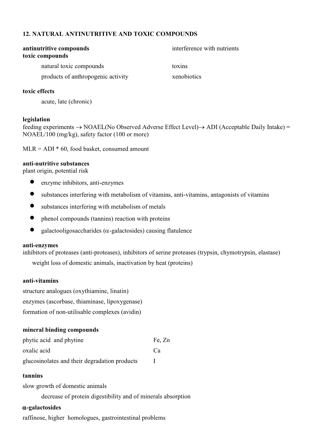 12. Natural Antinutritive and Toxic Compounds