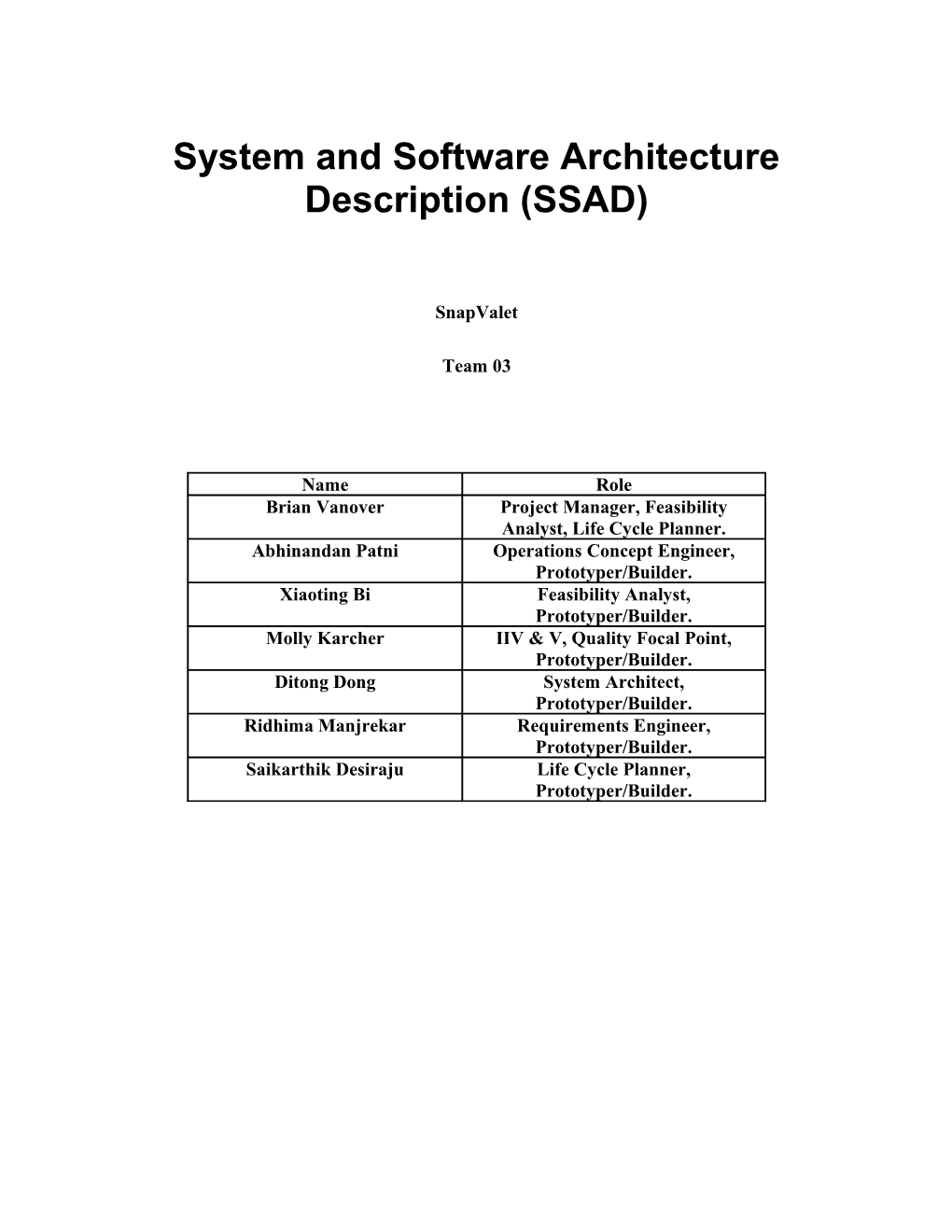 System and Software Architecture Description (SSAD)