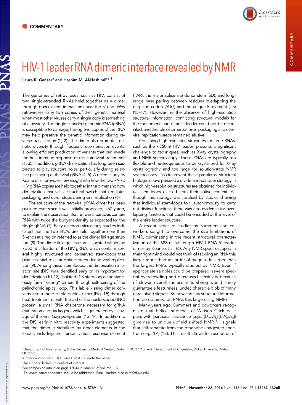 HIV-1 Leader RNA Dimeric Interface Revealed By
