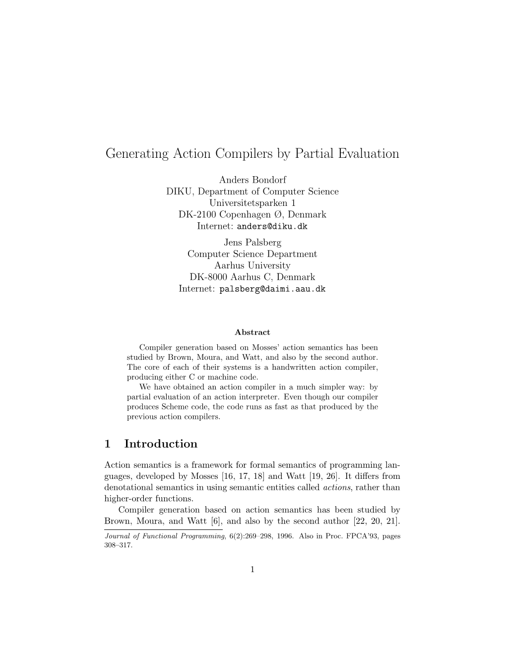 Generating Action Compilers by Partial Evaluation