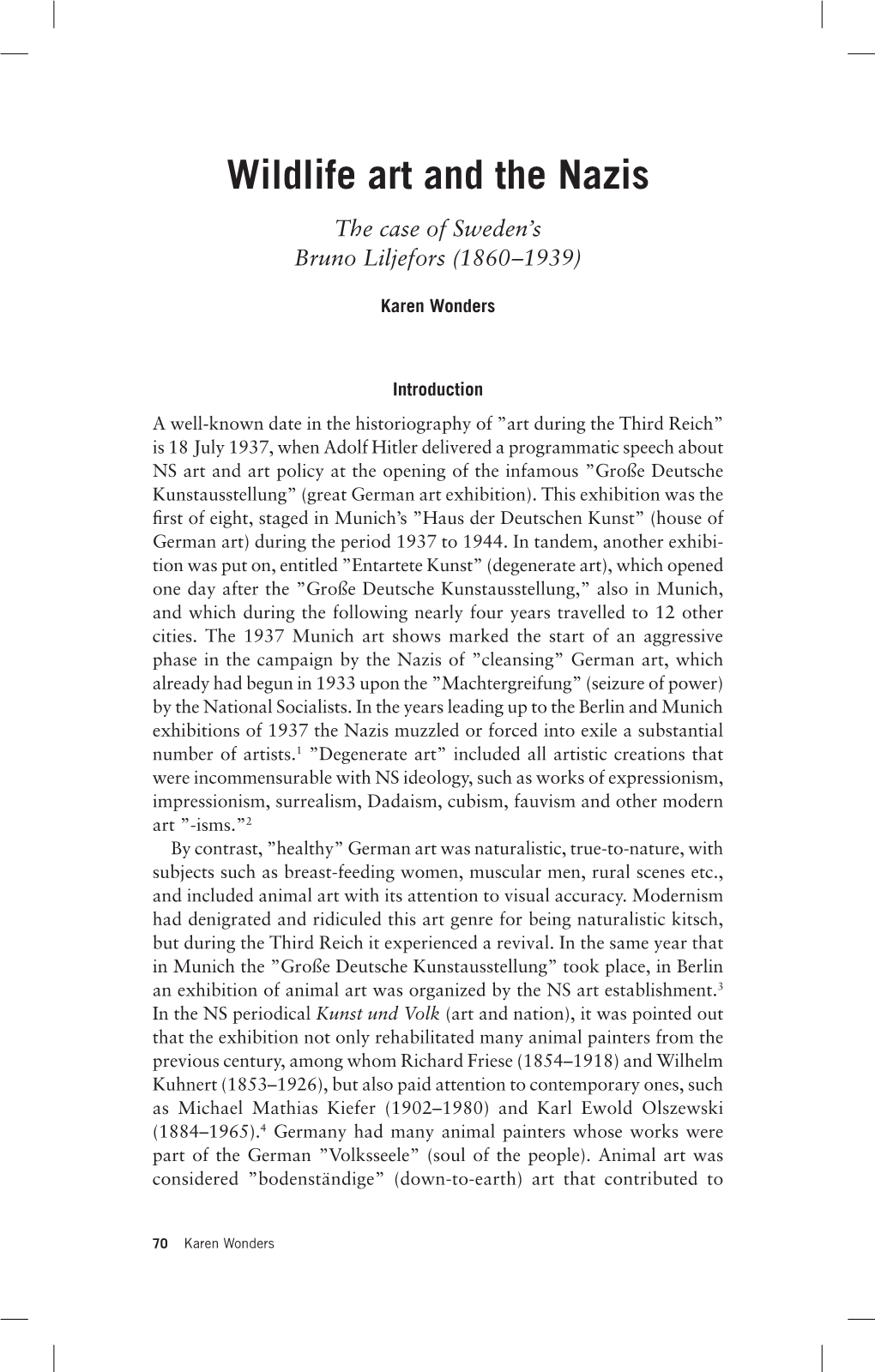 Wildlife Art and the Nazis the Case of Sweden’S Bruno Liljefors (1860–1939)