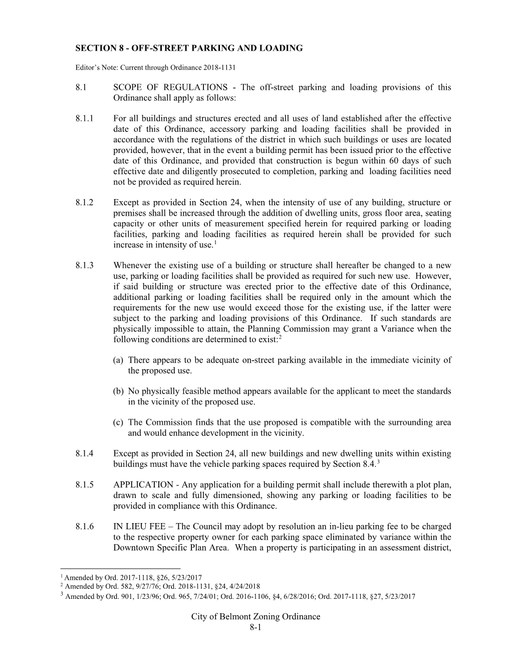 Section 8 - Off-Street Parking and Loading