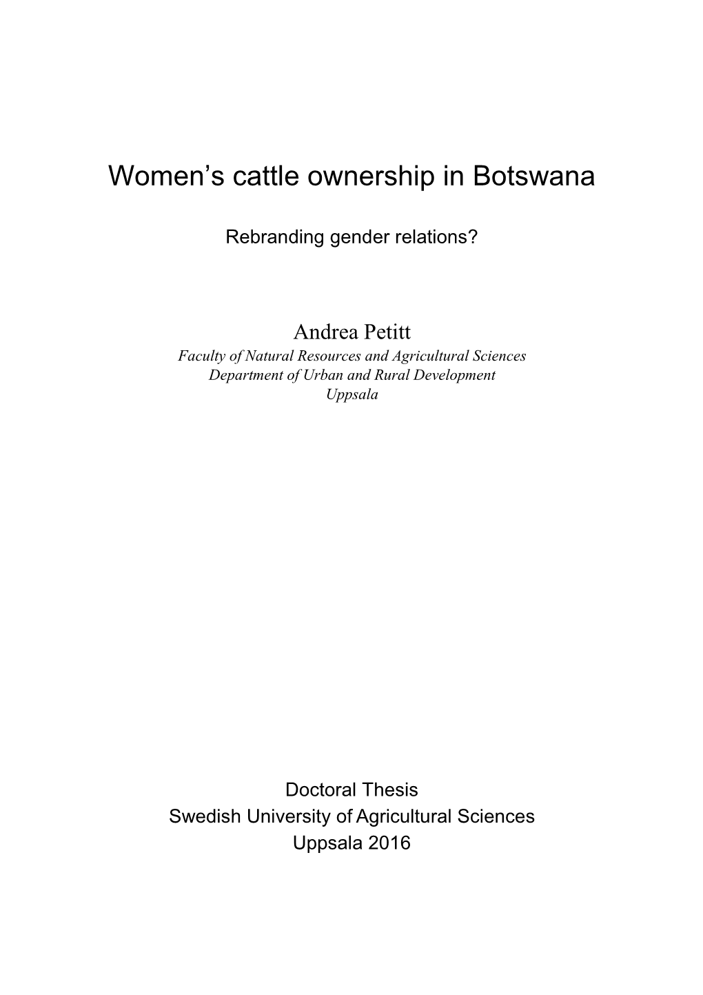 Women's Cattle Ownership in Botswana