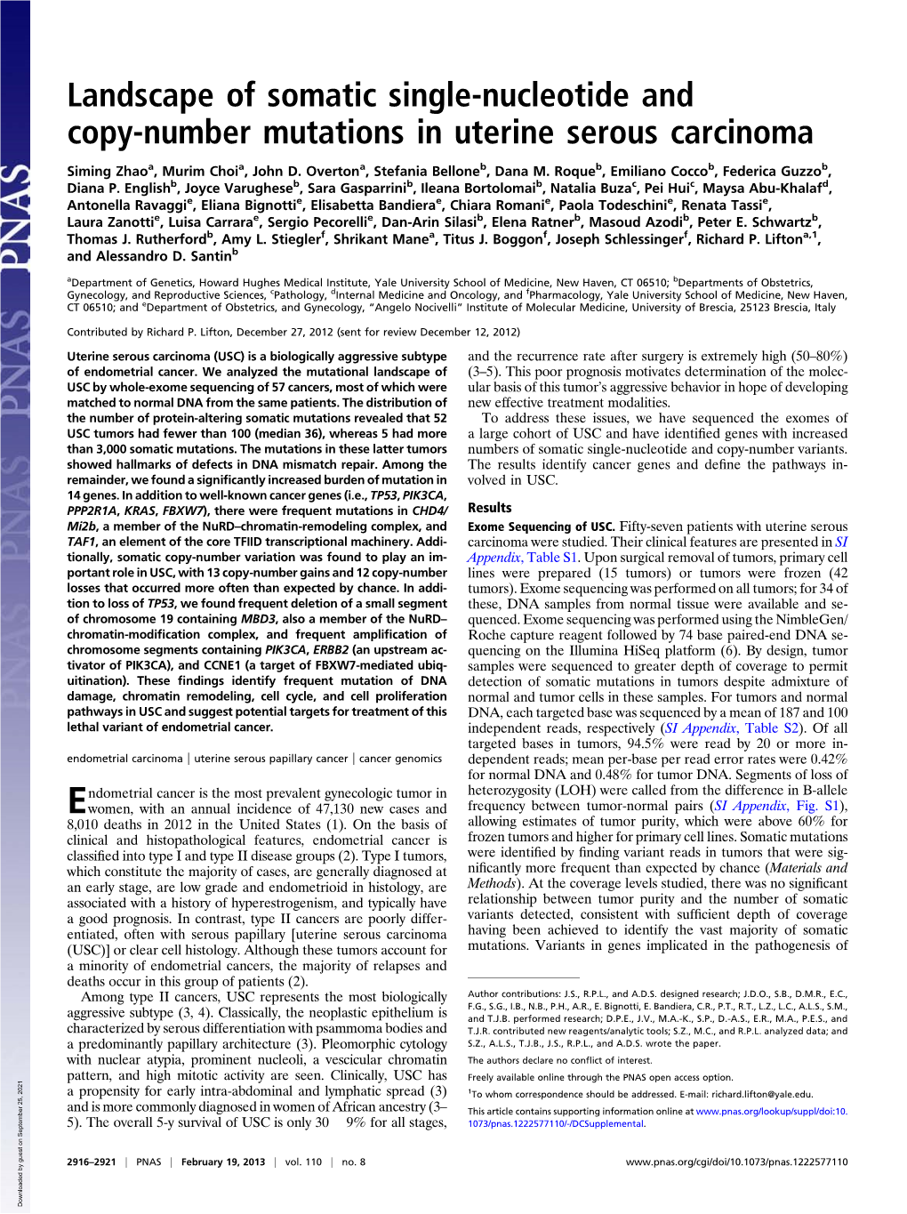 Landscape of Somatic Single-Nucleotide and Copy-Number Mutations in Uterine Serous Carcinoma