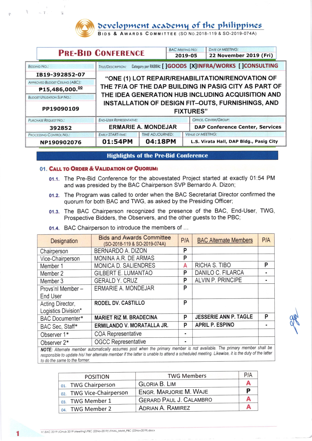 Ffi\ Bevclopr+'Rent Acabela.V. of the Philippines - Bros & Aweros Commrrree (So No.2018-119 & So-2019-074A)