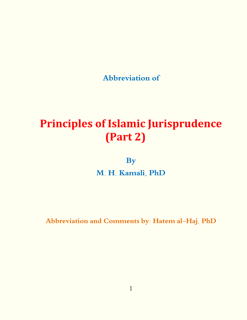 Principles of Islamic Jurisprudence (Part 2)