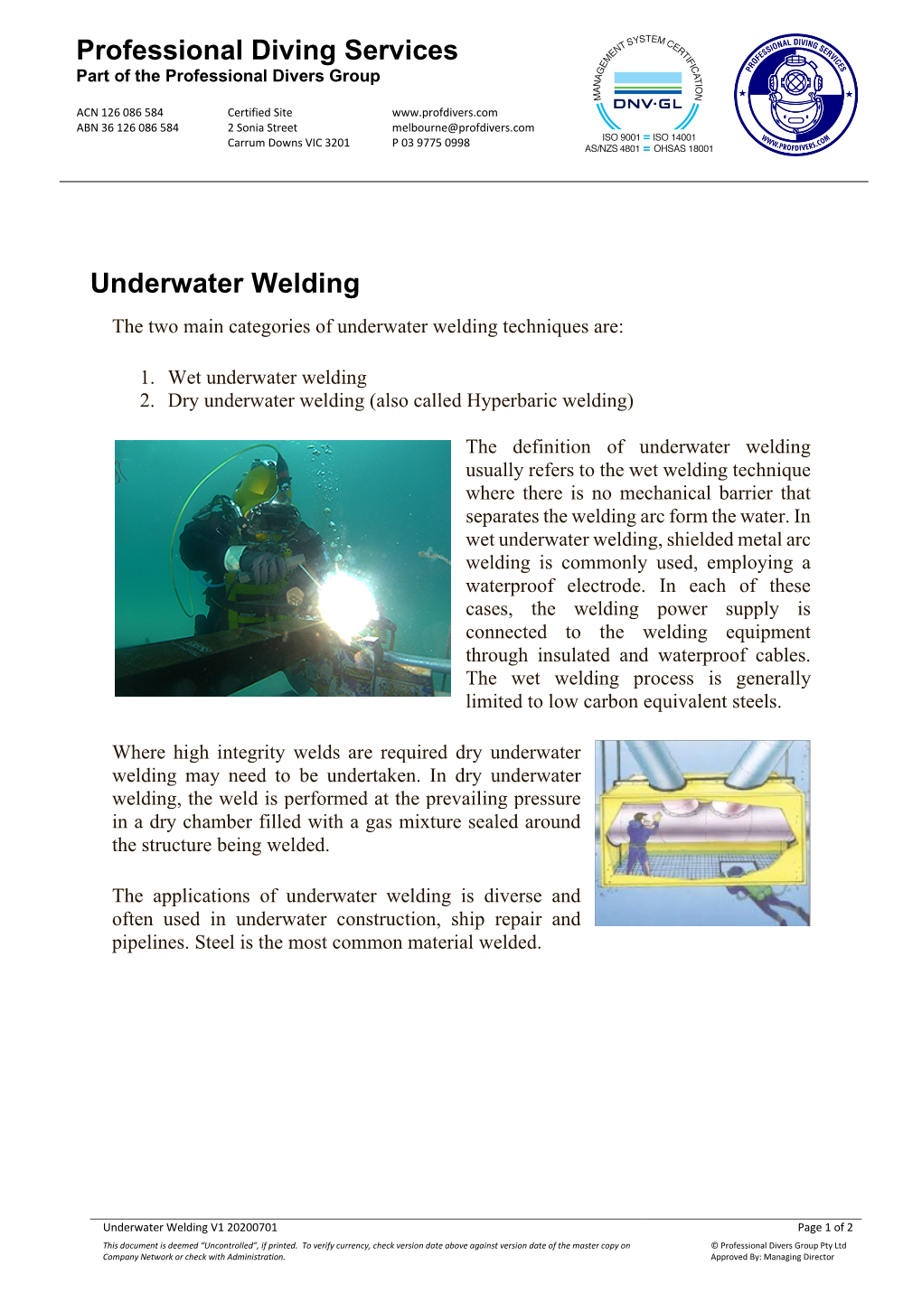 Professional Diving Services Underwater Welding