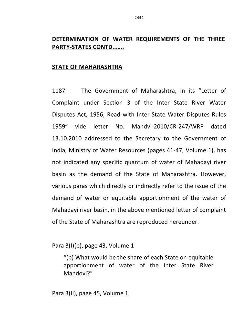 Determination of Water Requirements of the Three Party-States Contd..…