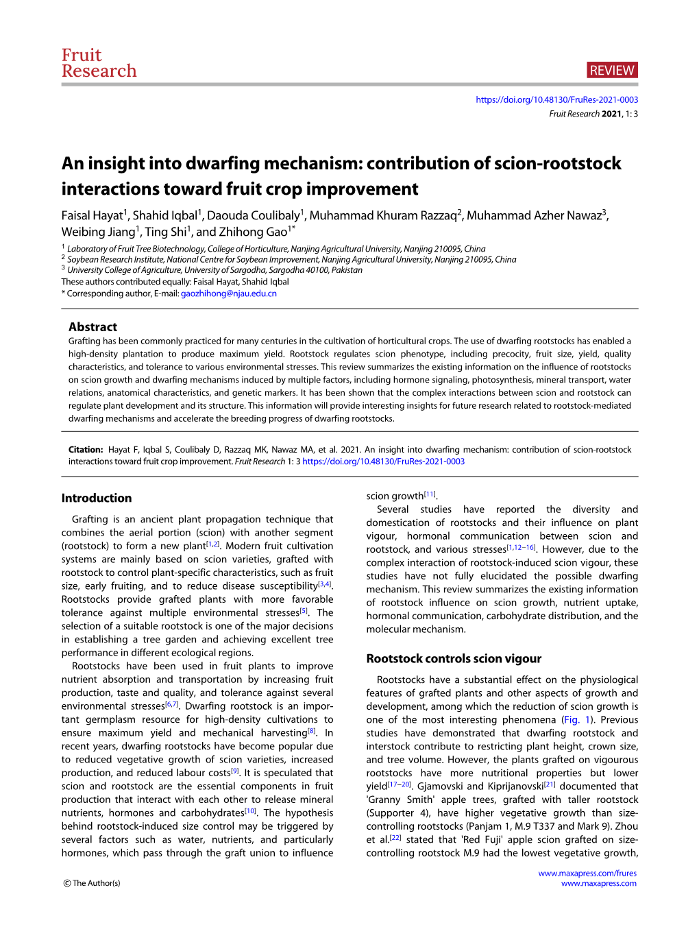 An Insight Into Dwarfing Mechanism: Contribution of Scion-Rootstock