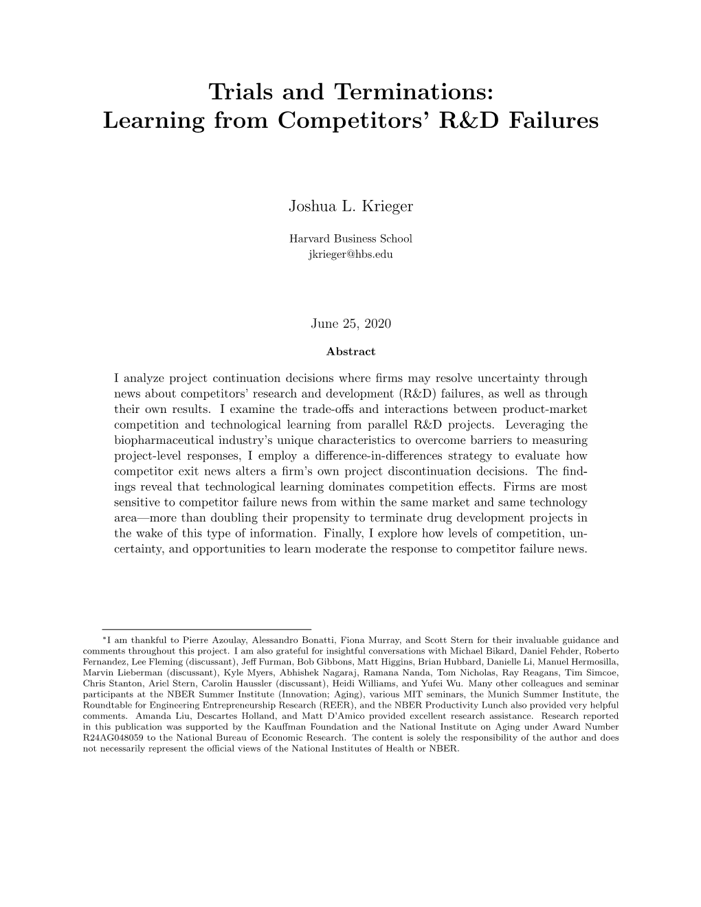 Trials and Terminations: Learning from Competitors' R&D Failures