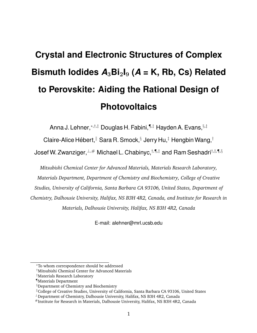 Crystal and Electronic Structures of Complex Bismuth Iodides A3bi2i9