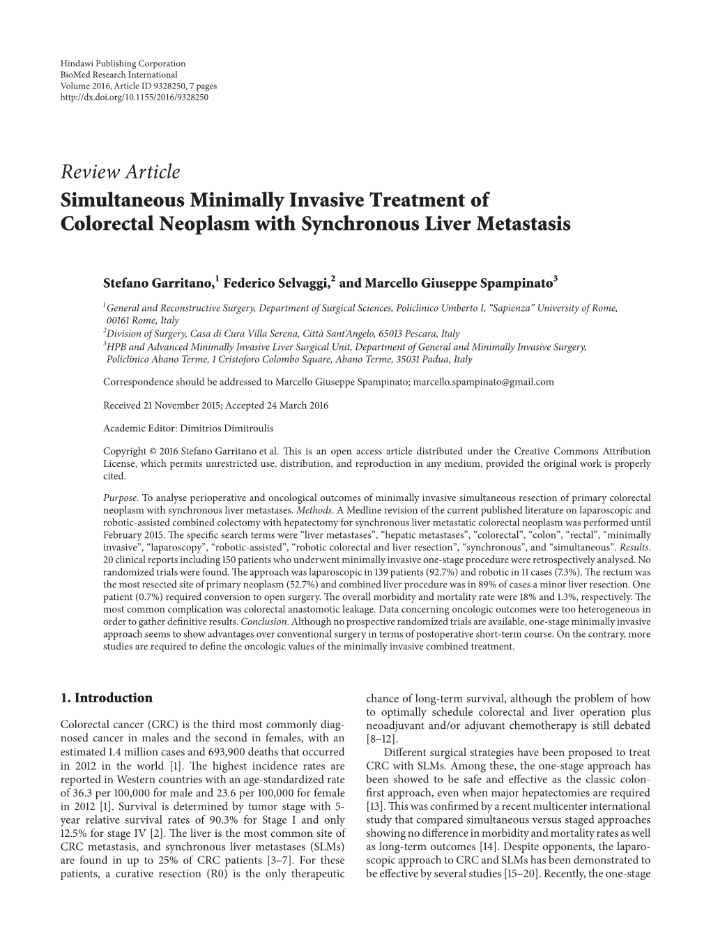 Review Article Simultaneous Minimally Invasive Treatment of Colorectal Neoplasm with Synchronous Liver Metastasis