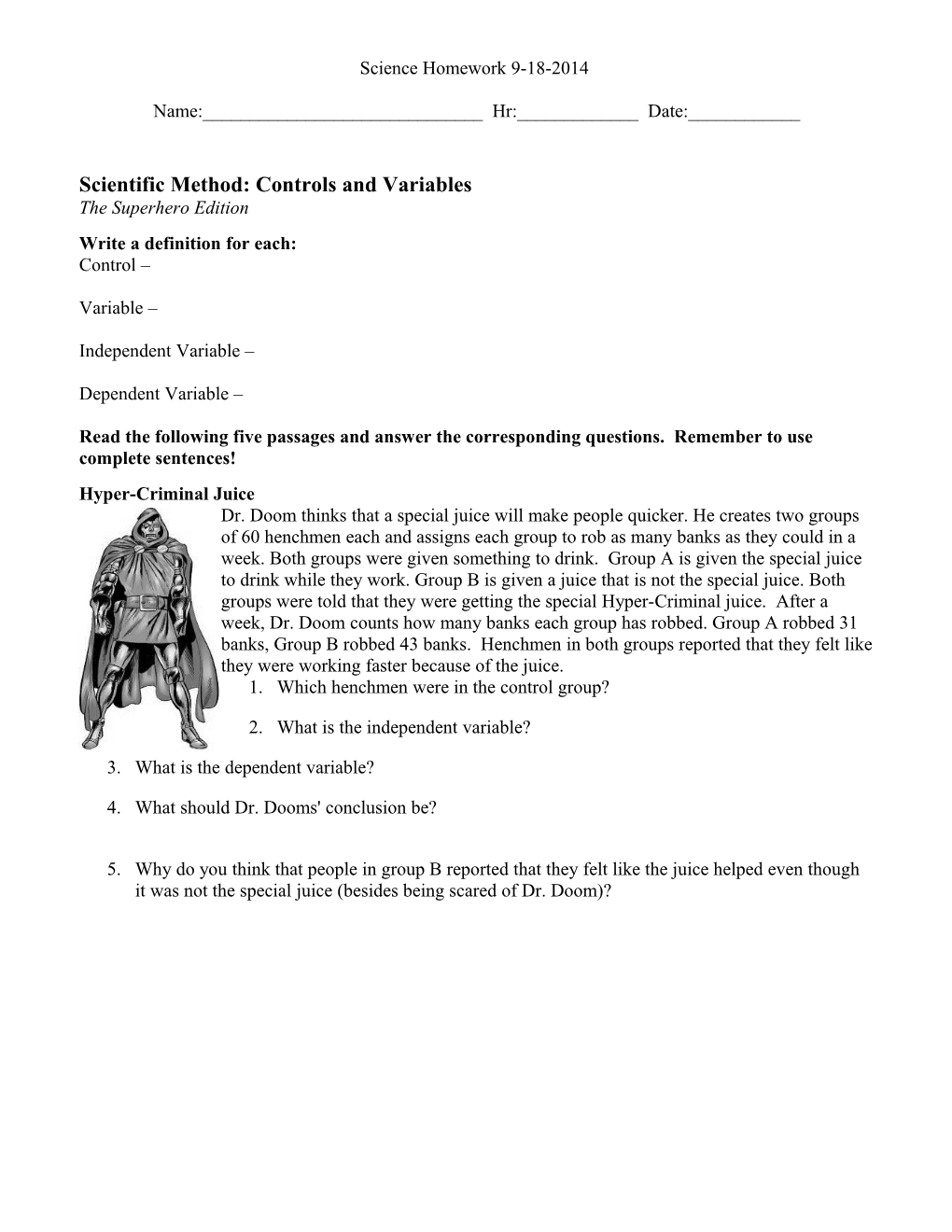 Scientific Method: Controls and Variables