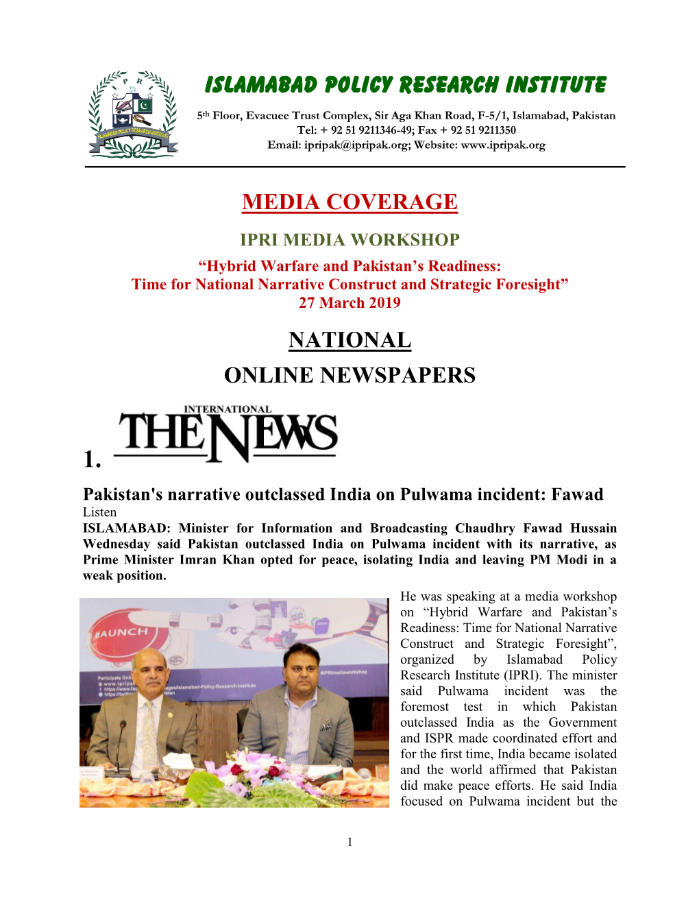 Media Coverage National Online Newspapers