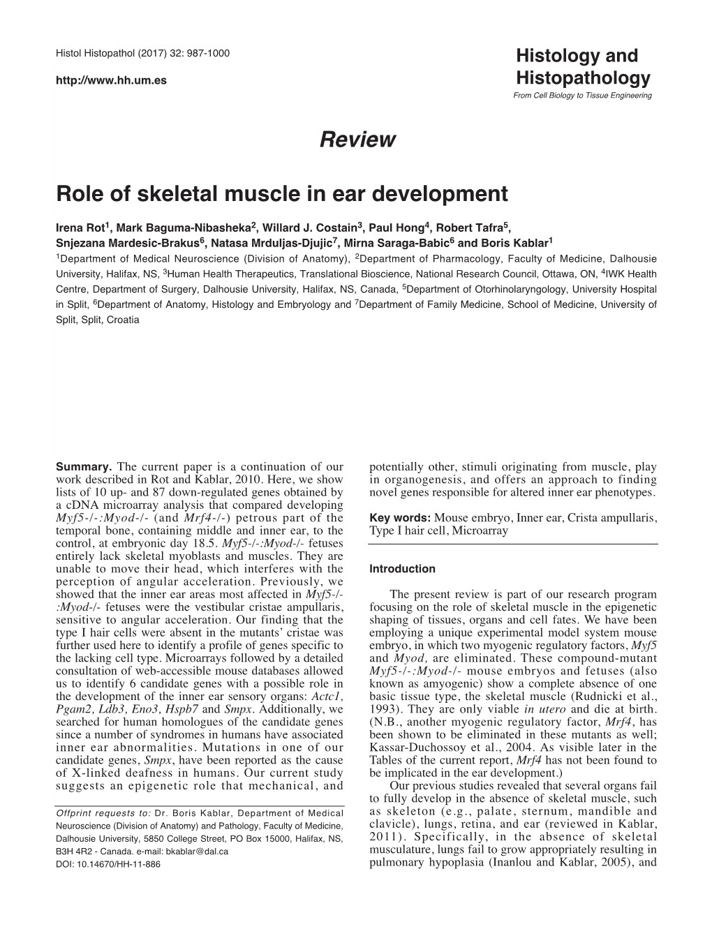 Review Role of Skeletal Muscle in Ear Development
