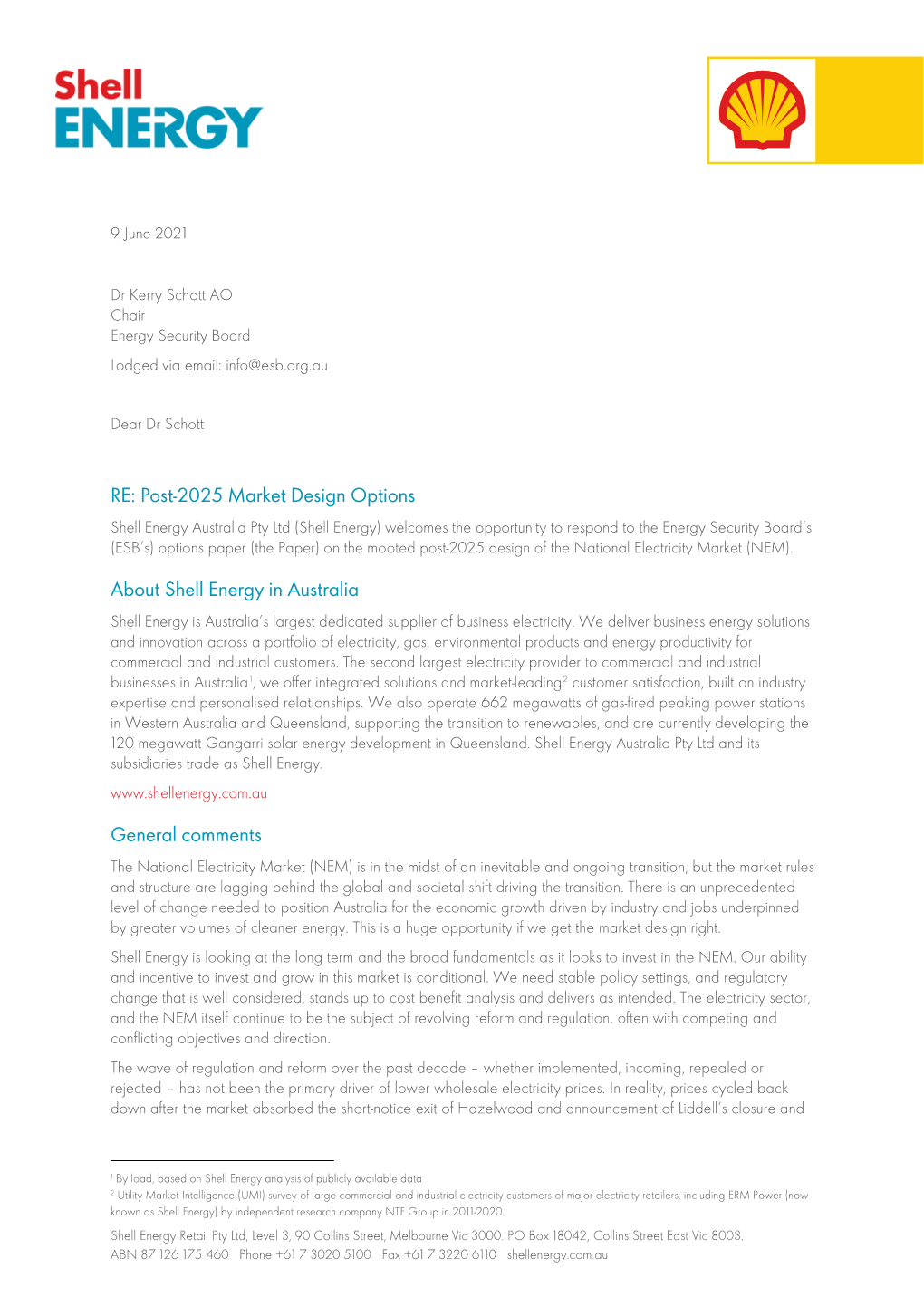 Shell Energy Response to P2025 Market Design Consultation Paper