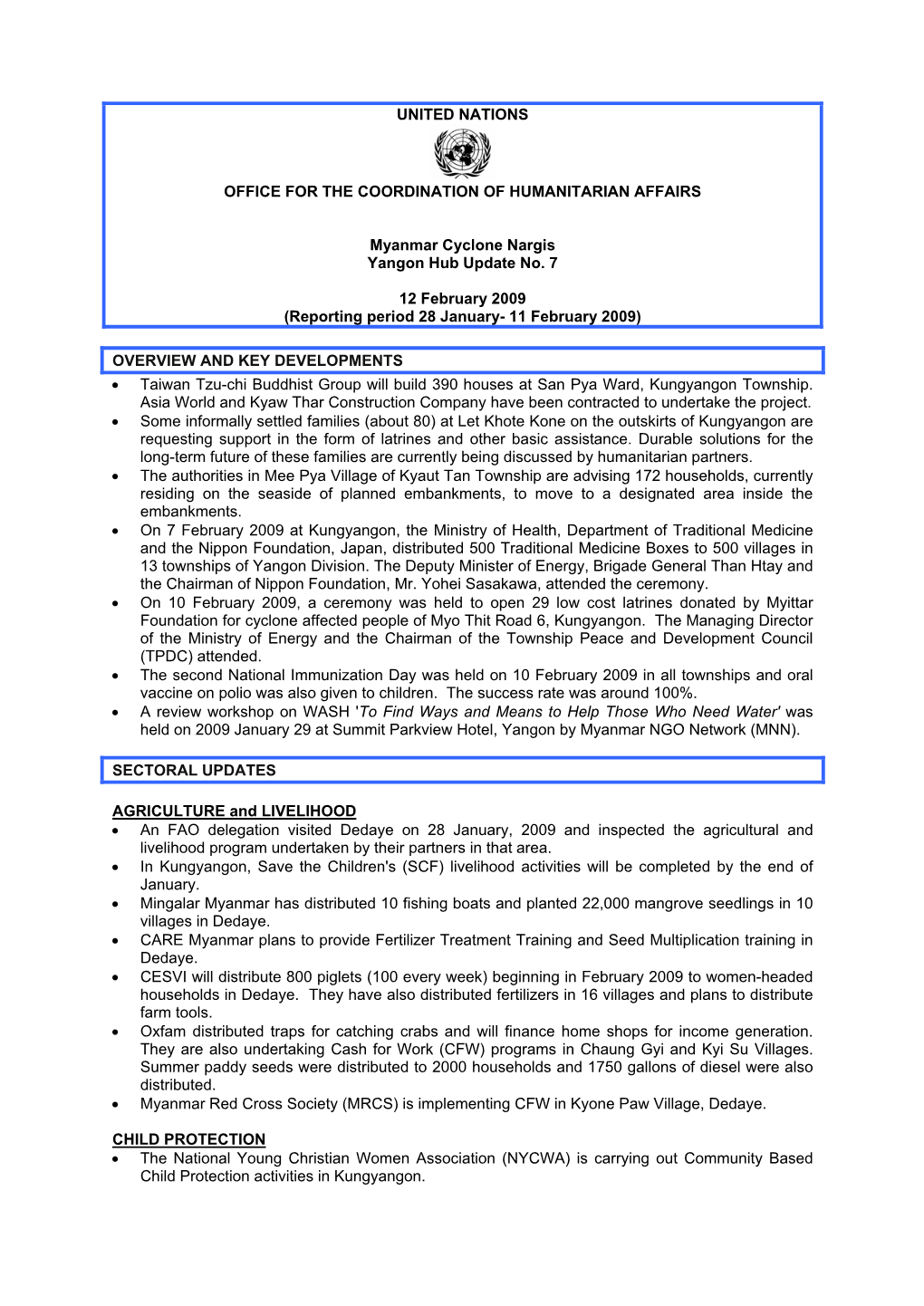 OCHA Situation Report No