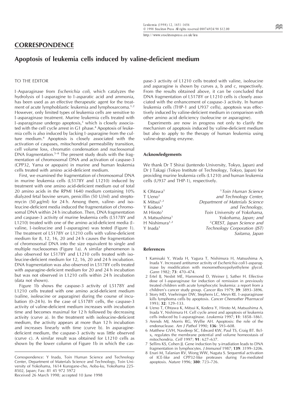 Apoptosis of Leukemia Cells Induced by Valine-Deficient Medium