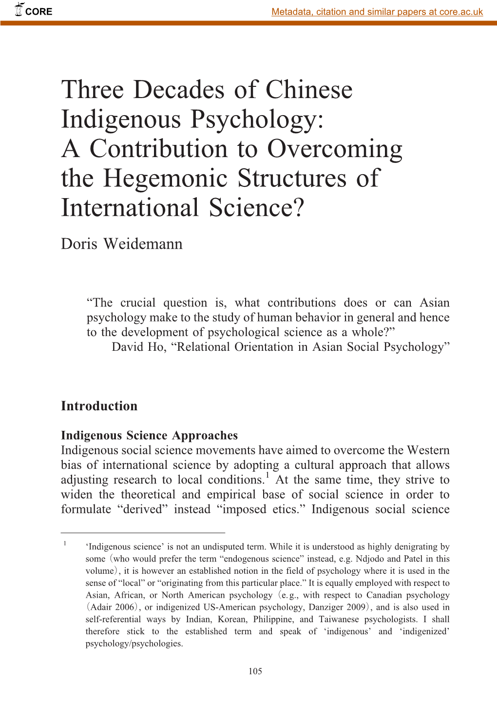 Three Decades of Chinese Indigenous Psychology