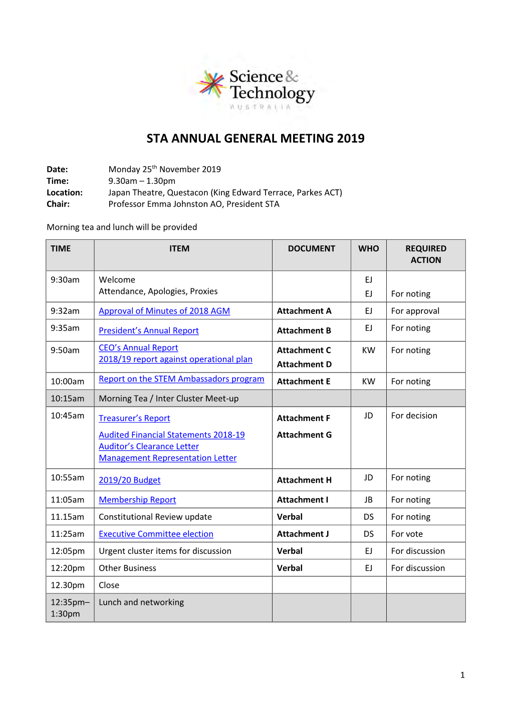 Sta Annual General Meeting 2019