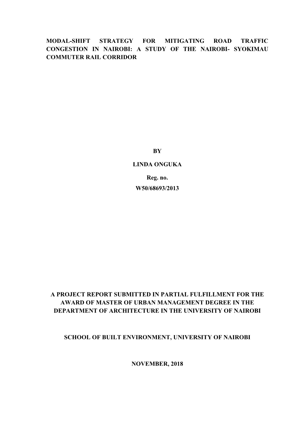 A Study of the Nairobi- Syokimau Commuter Rail Corridor