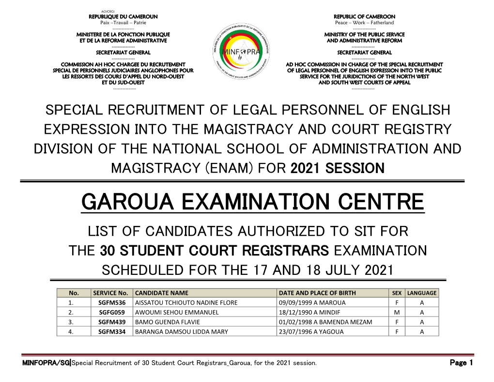 Garoua Examination Centre