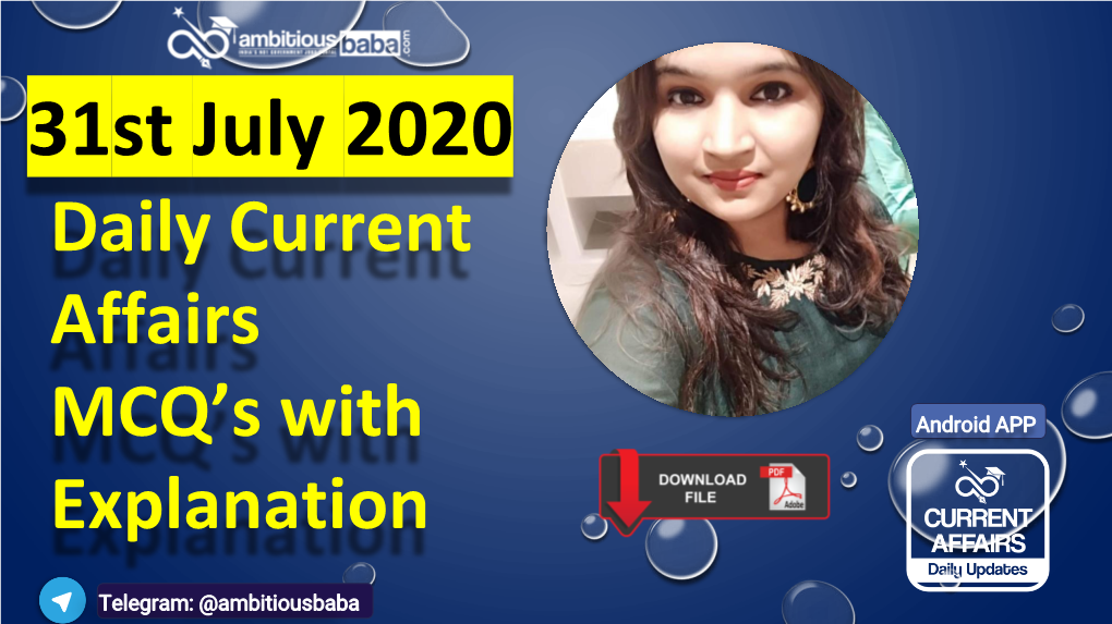 31St July 2020 Daily Current Affairs