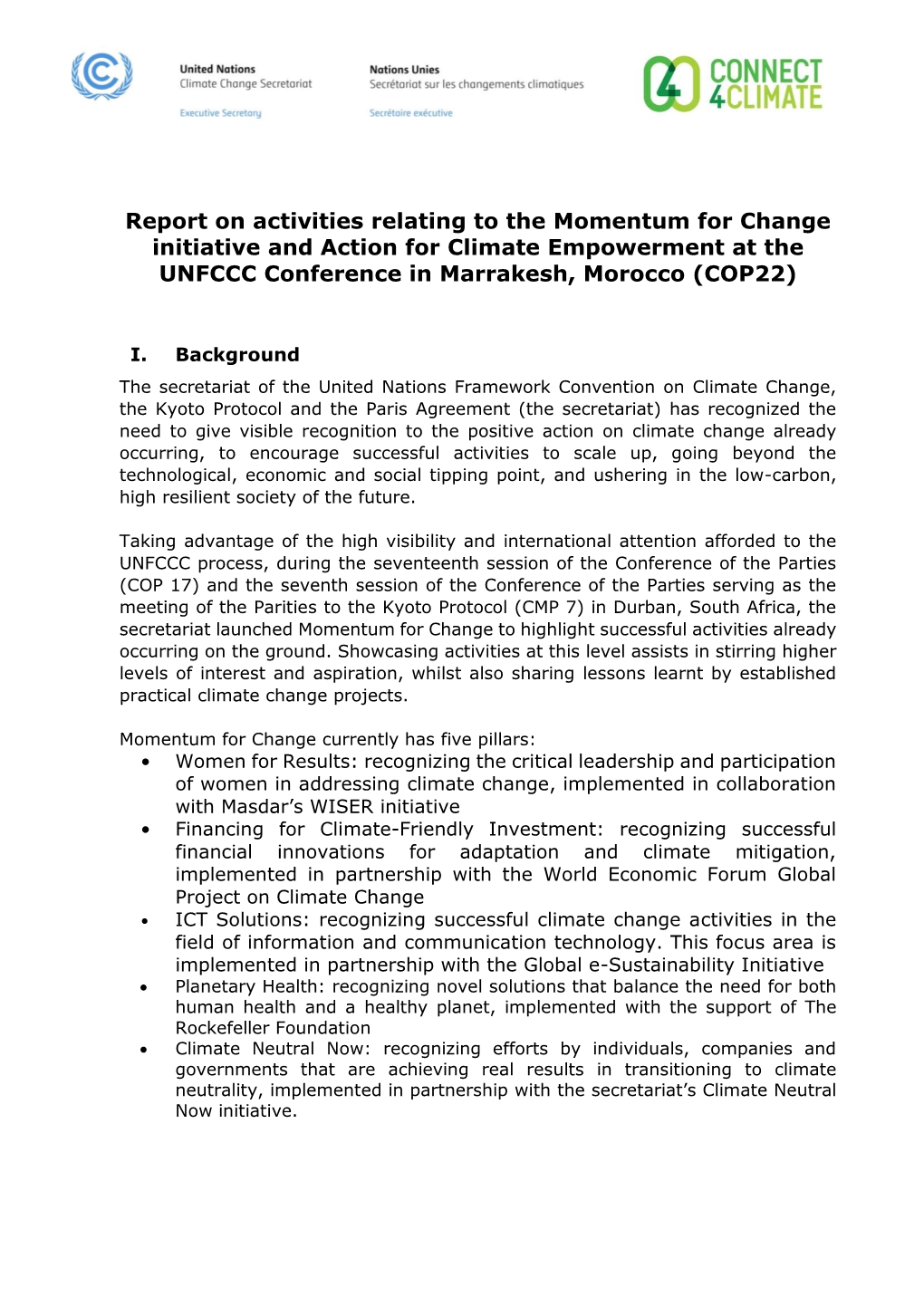 UNFCCC – Connect4climate Report on Activities at COP22