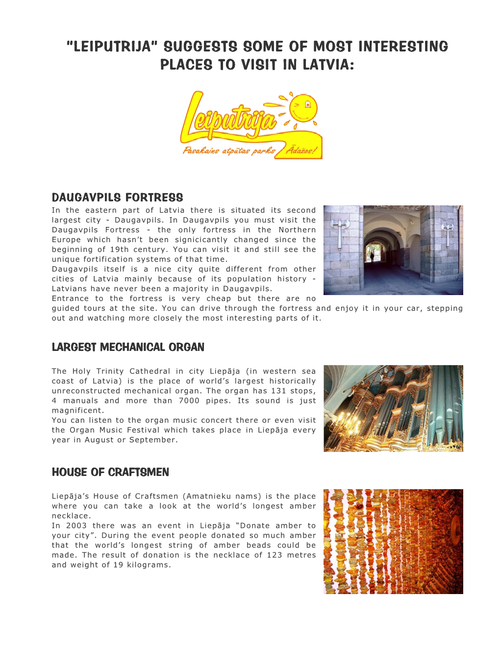 Special Places/Things to See in Latvia (Pdf)