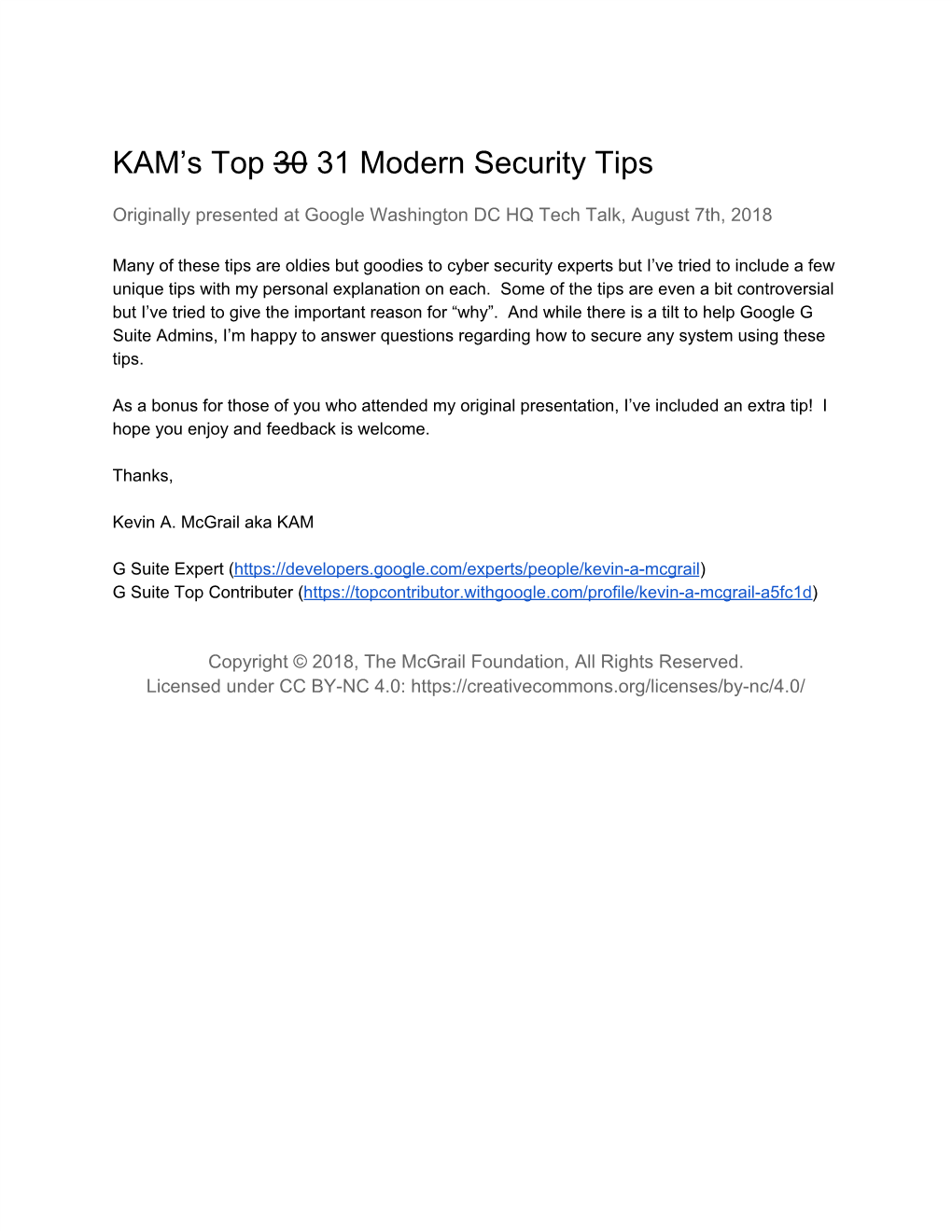 KAM's Top ​30​31 Modern Security Tips
