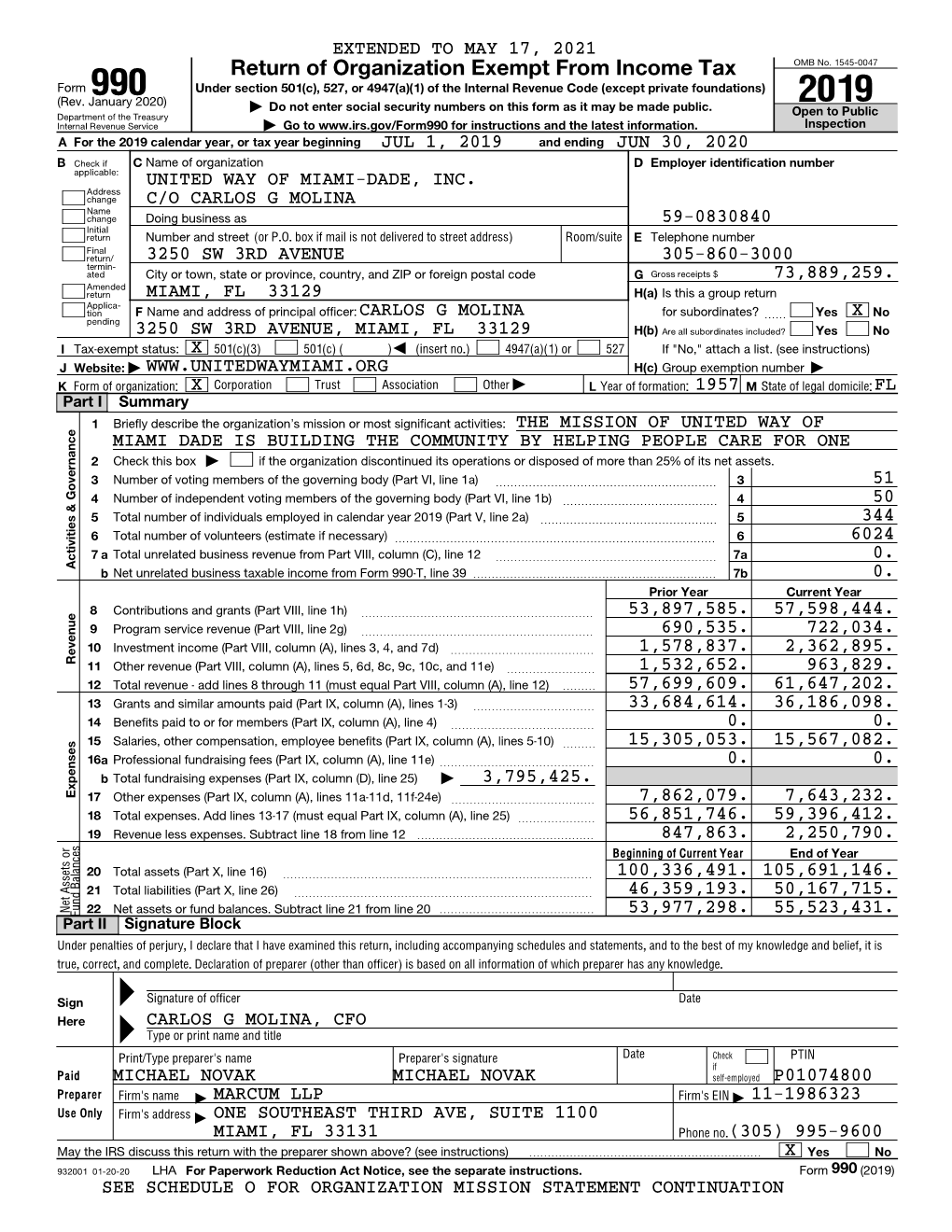 990 Tax Return for 2019-2020 Fiscal Year