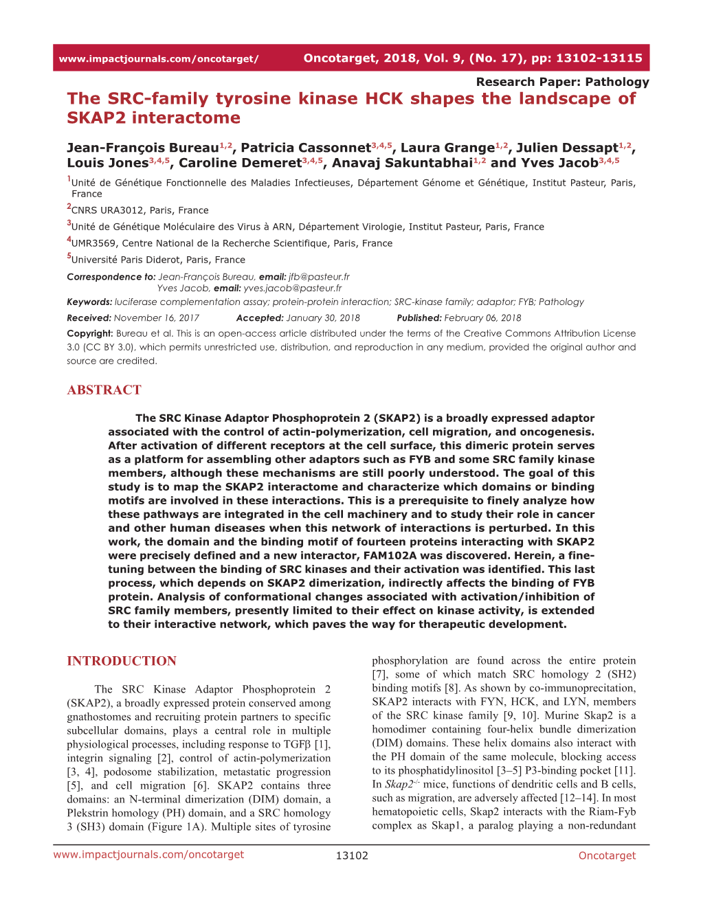 The SRC-Family Tyrosine Kinase HCK Shapes the Landscape of SKAP2 Interactome