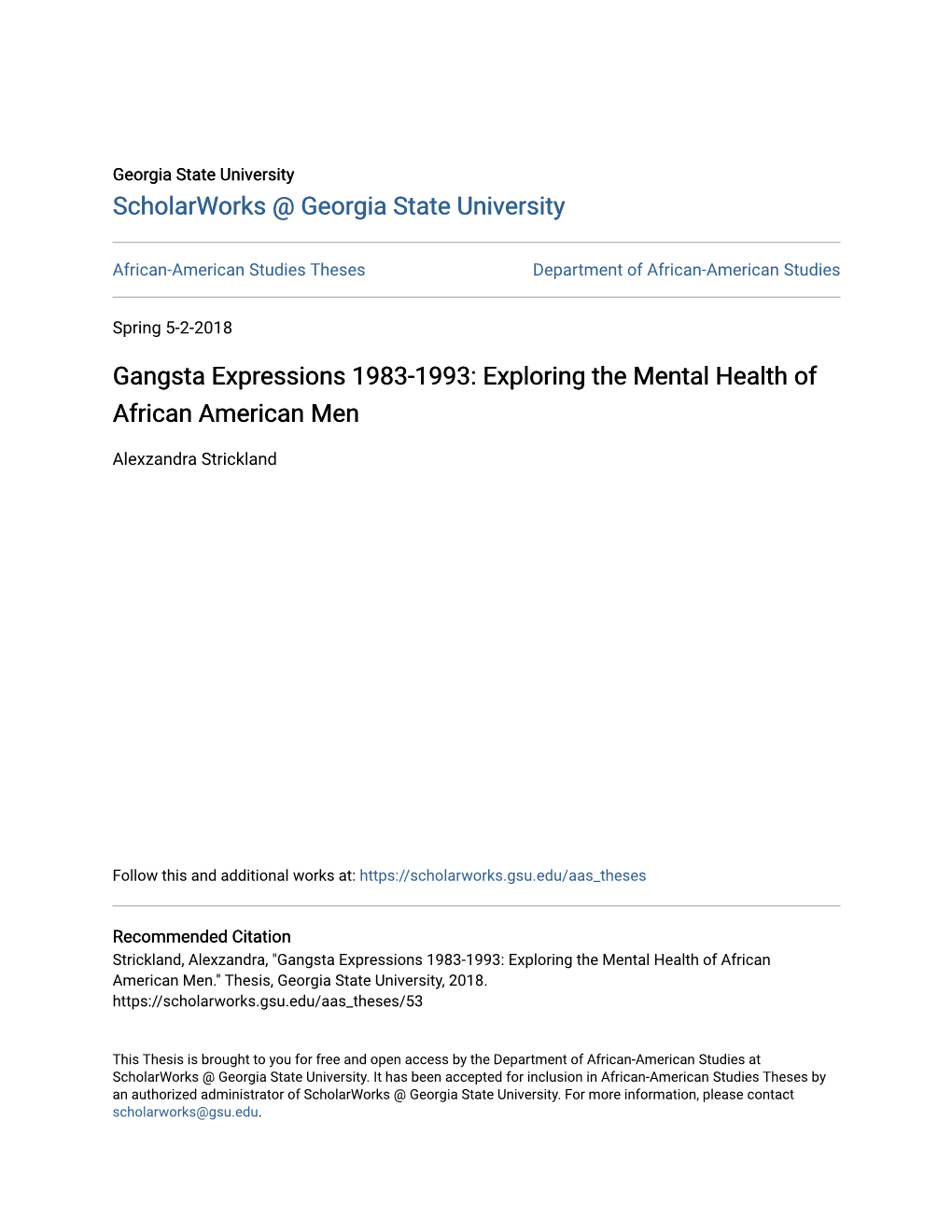 Gangsta Expressions 1983-1993: Exploring the Mental Health of African American Men