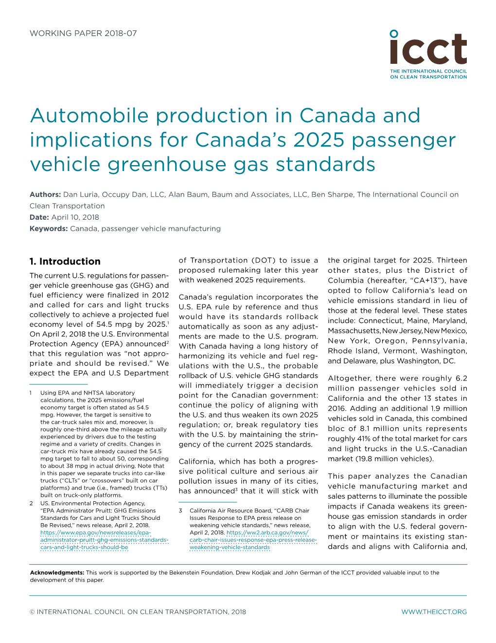 Automobile Production in Canada and Implications for Canada's 2025