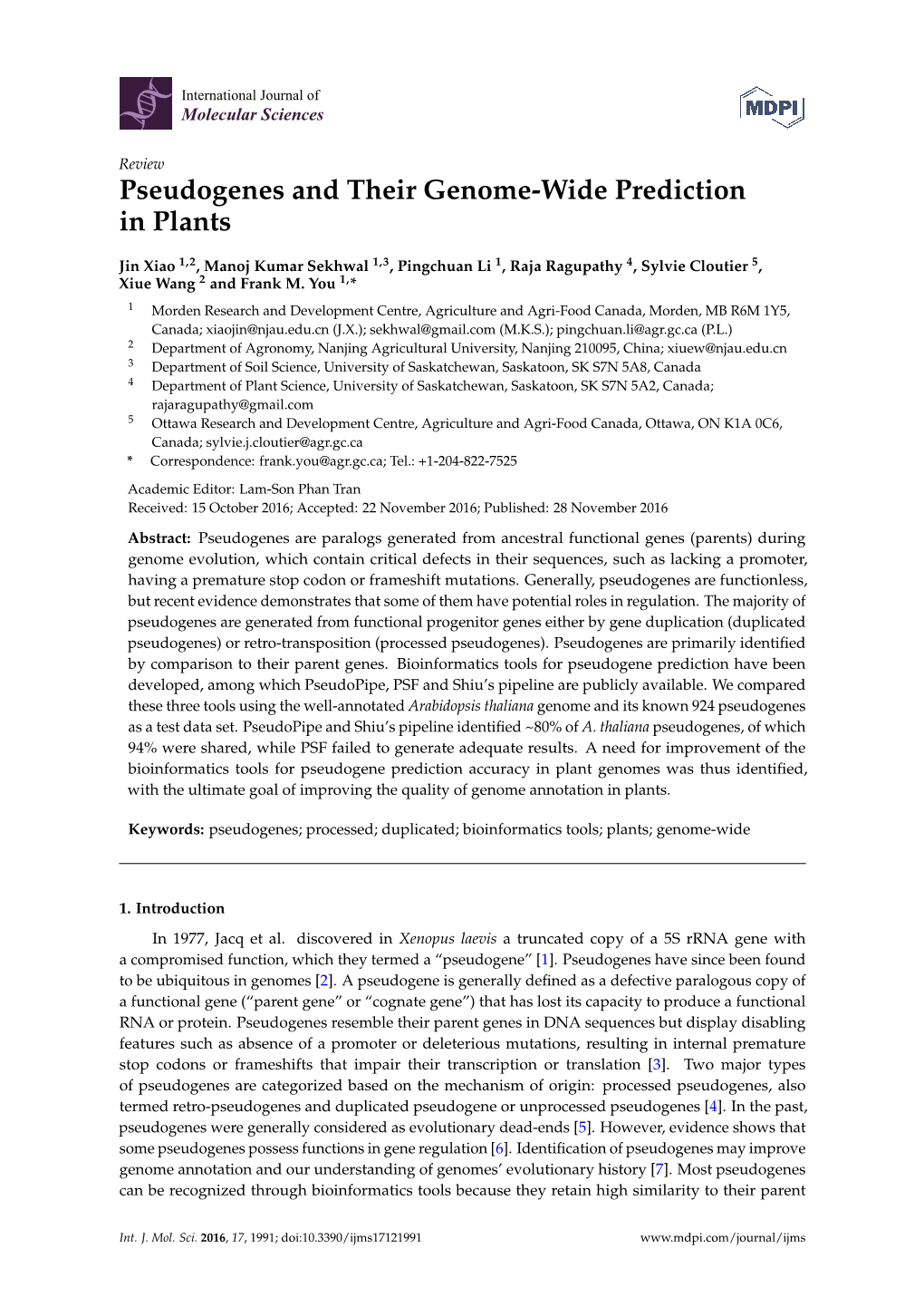 Pseudogenes and Their Genome-Wide Prediction in Plants