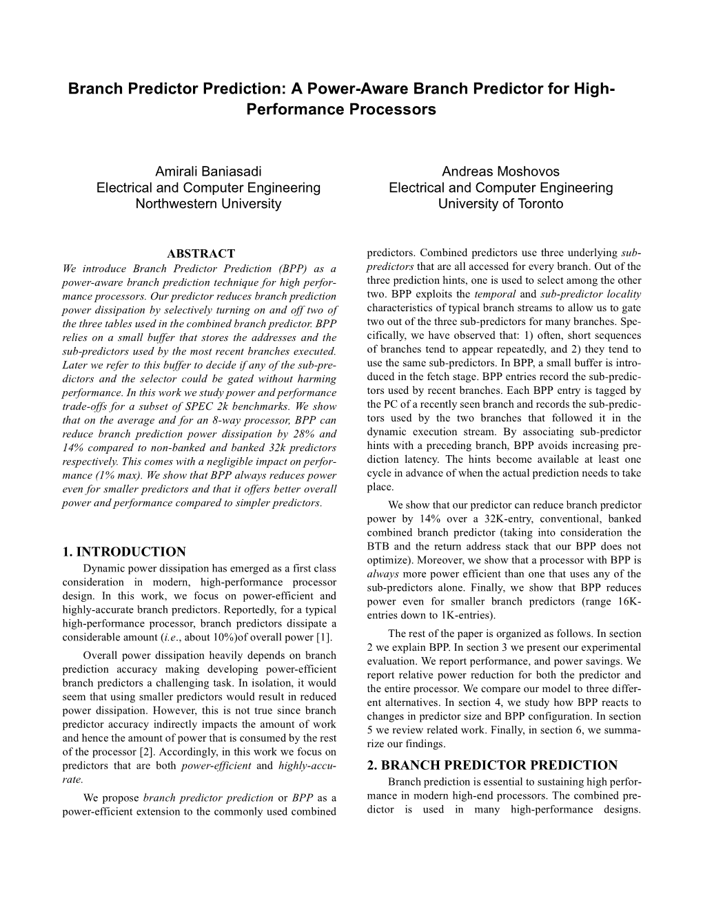 A Power-Aware Branch Predictor for High- Performance Processors