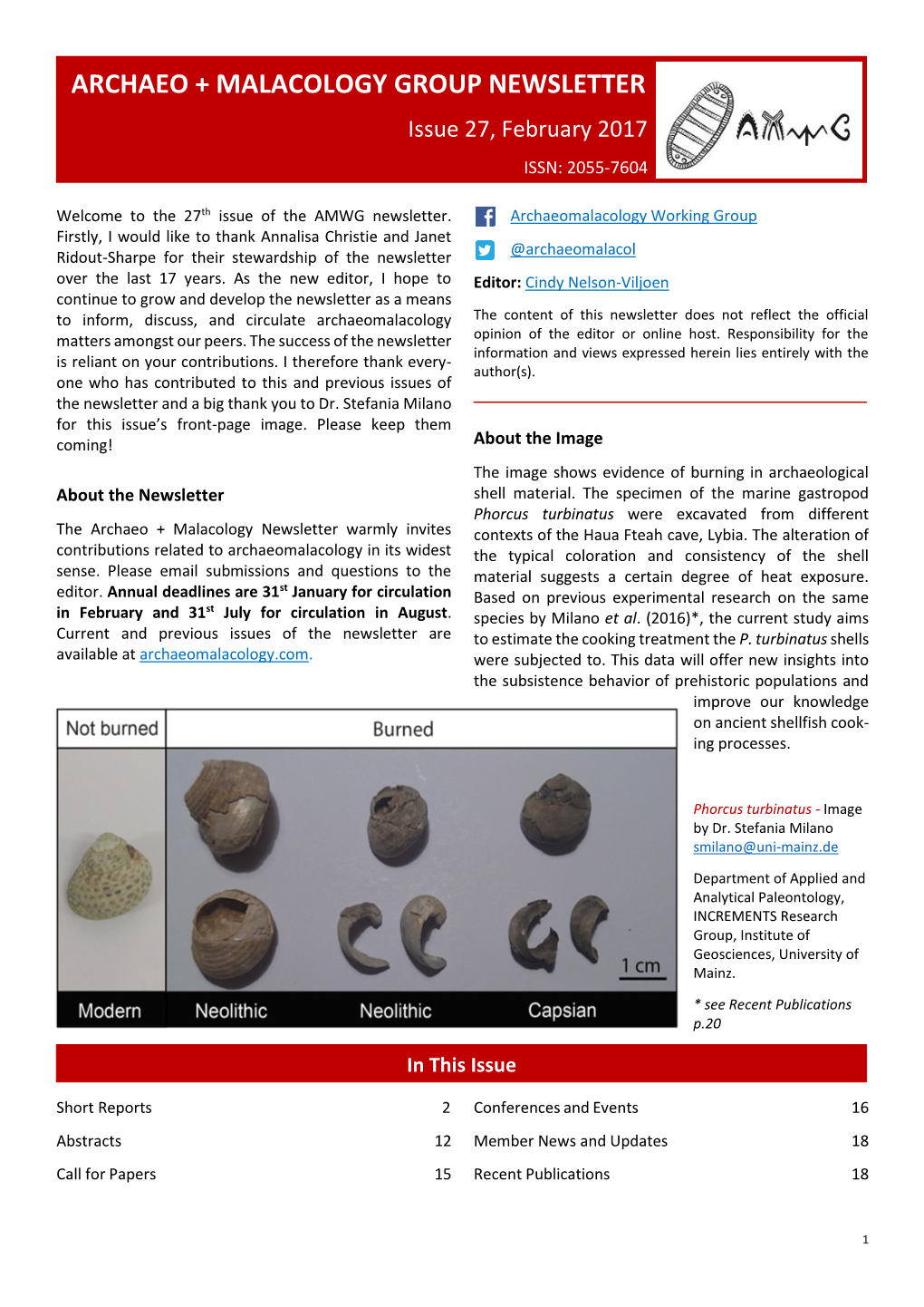 Archaeo + Malacology Group Newsletter, Issue 27, February 2017