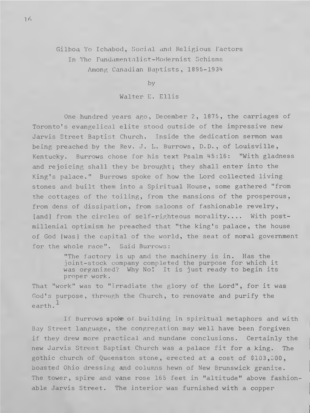 Gilboa to Ichabod, Social and Religious Factors in the Fundamentalist-Modernist Schisms Among Canadian Baptists, 1895-1934