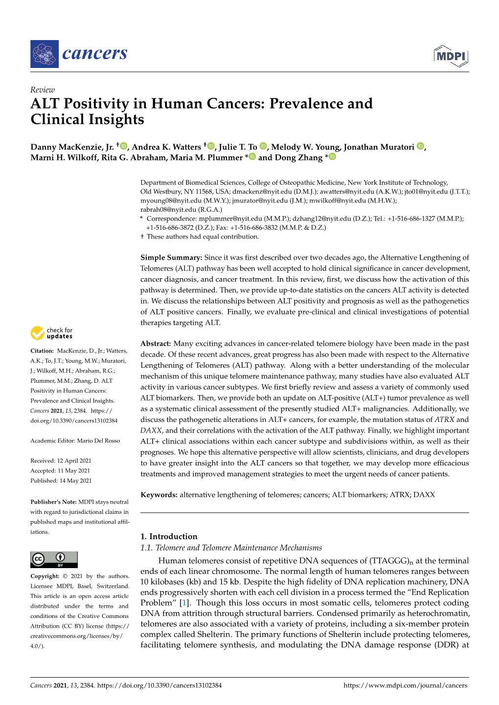 ALT Positivity in Human Cancers: Prevalence and Clinical Insights