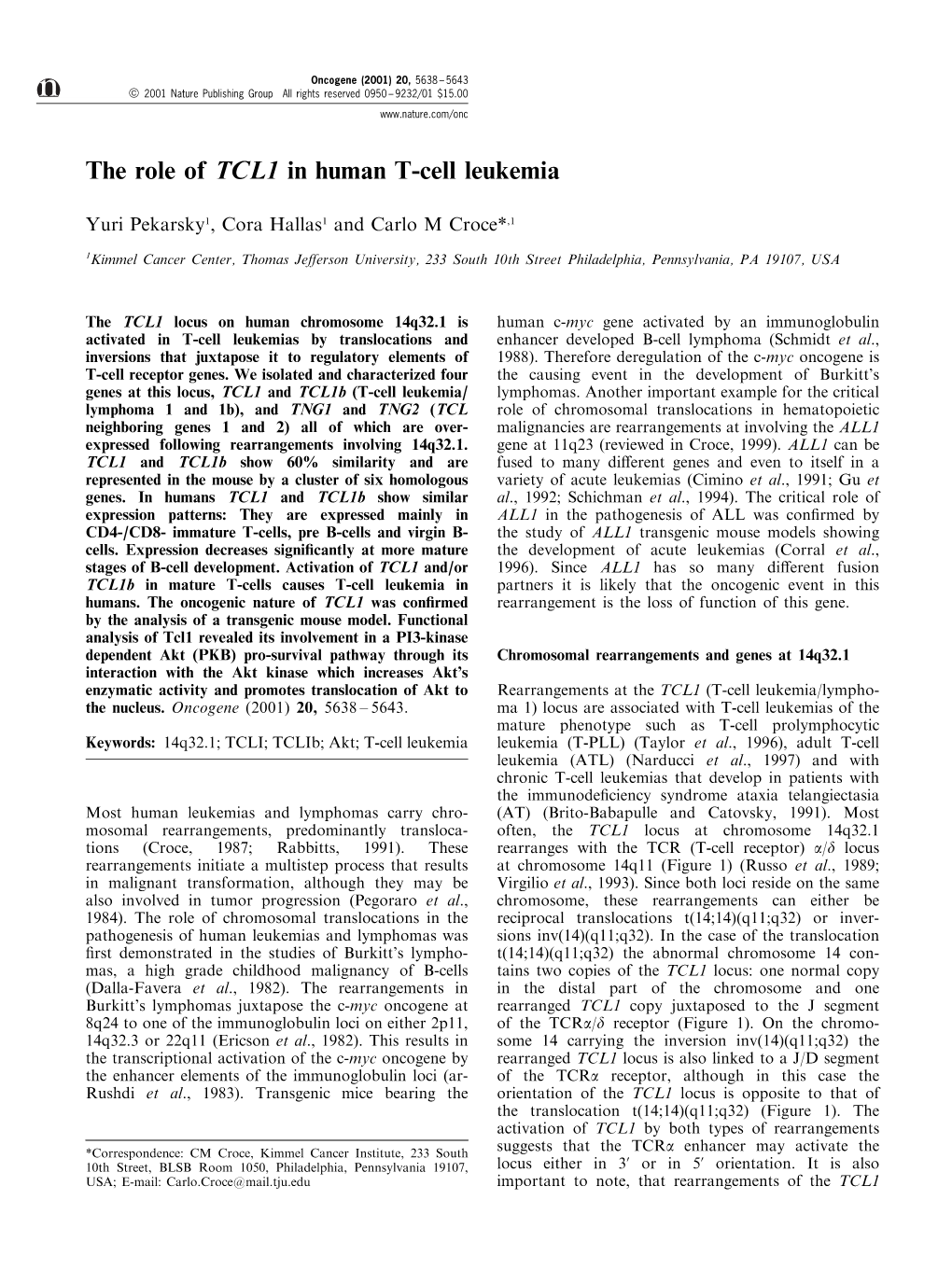 The Role of TCL1 in Human T-Cell Leukemia