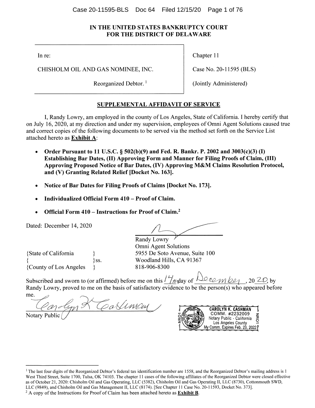 EXHIBIT a Case 20-11595-BLS Doc 64 Filed 12/15/20 Page 3 of 76