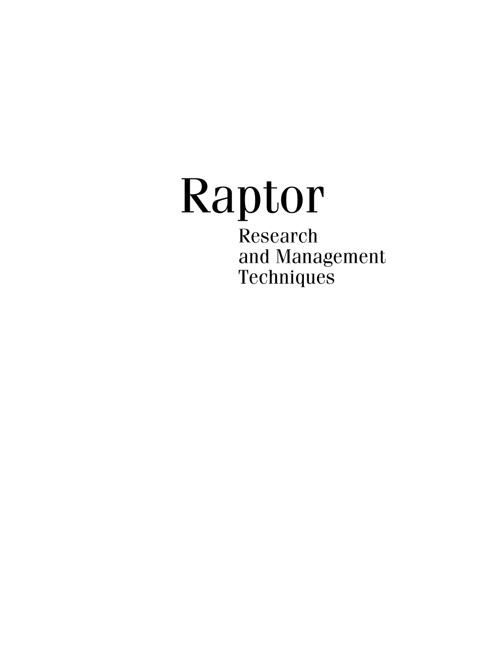 Raptor Research and Management Techniques