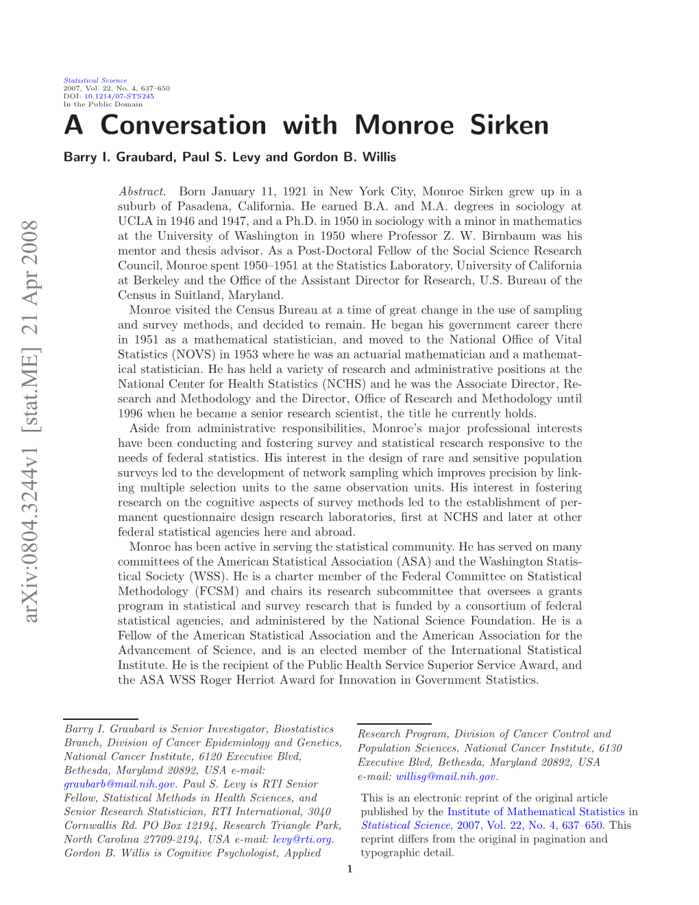 A CONVERSATION with MONROE SIRKEN 3 Charge of the Program Was Professor Z