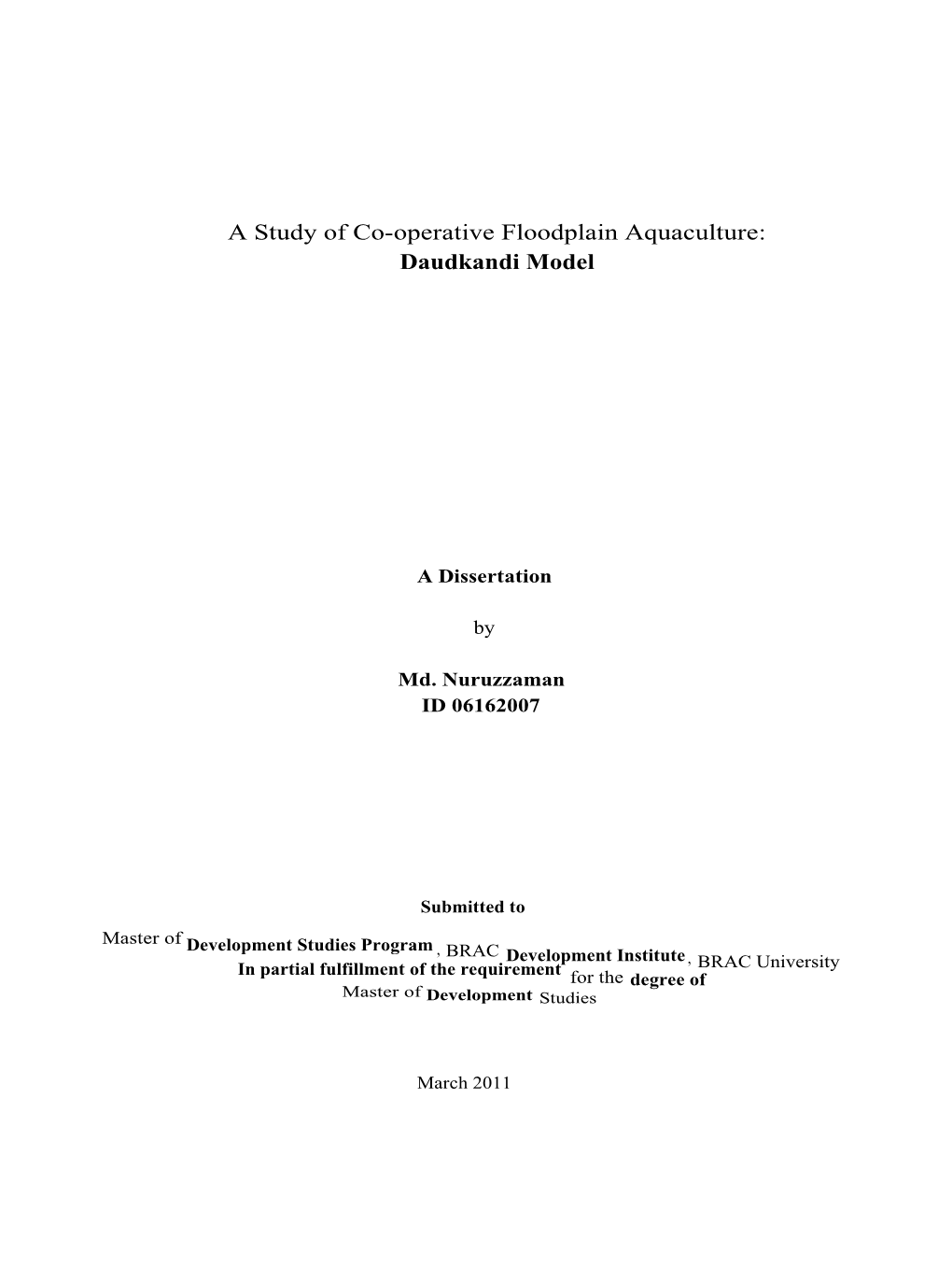 A Study of Co-Operative Floodplain Aquaculture: Daudkandi Model