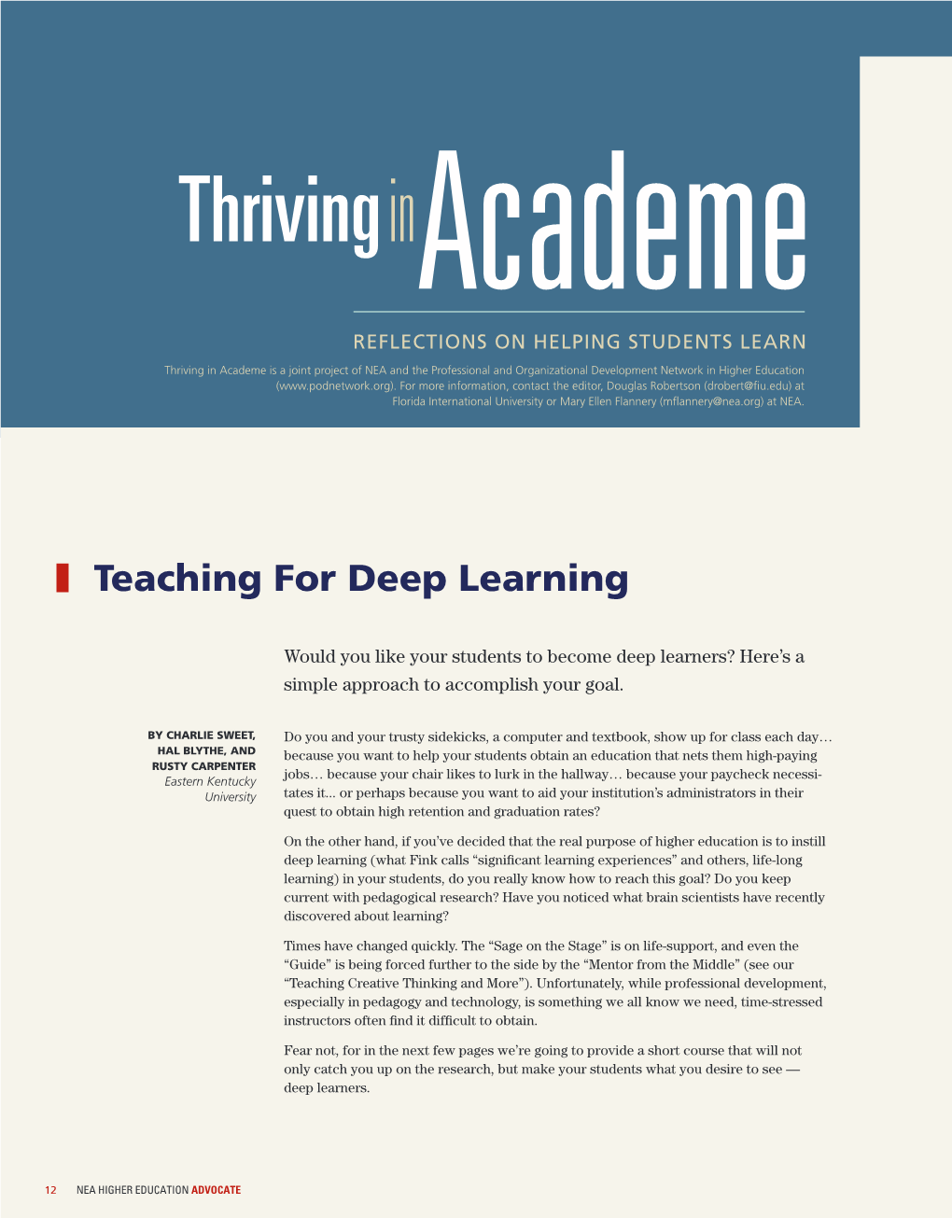 Teaching for Deep Learning