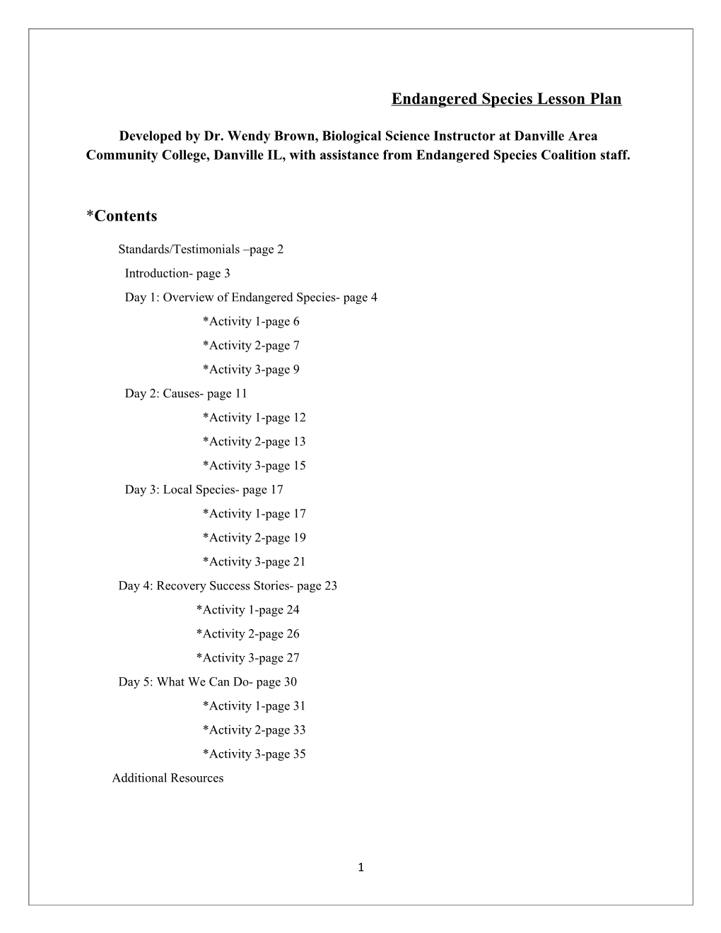 Endangered Species Lesson Plan