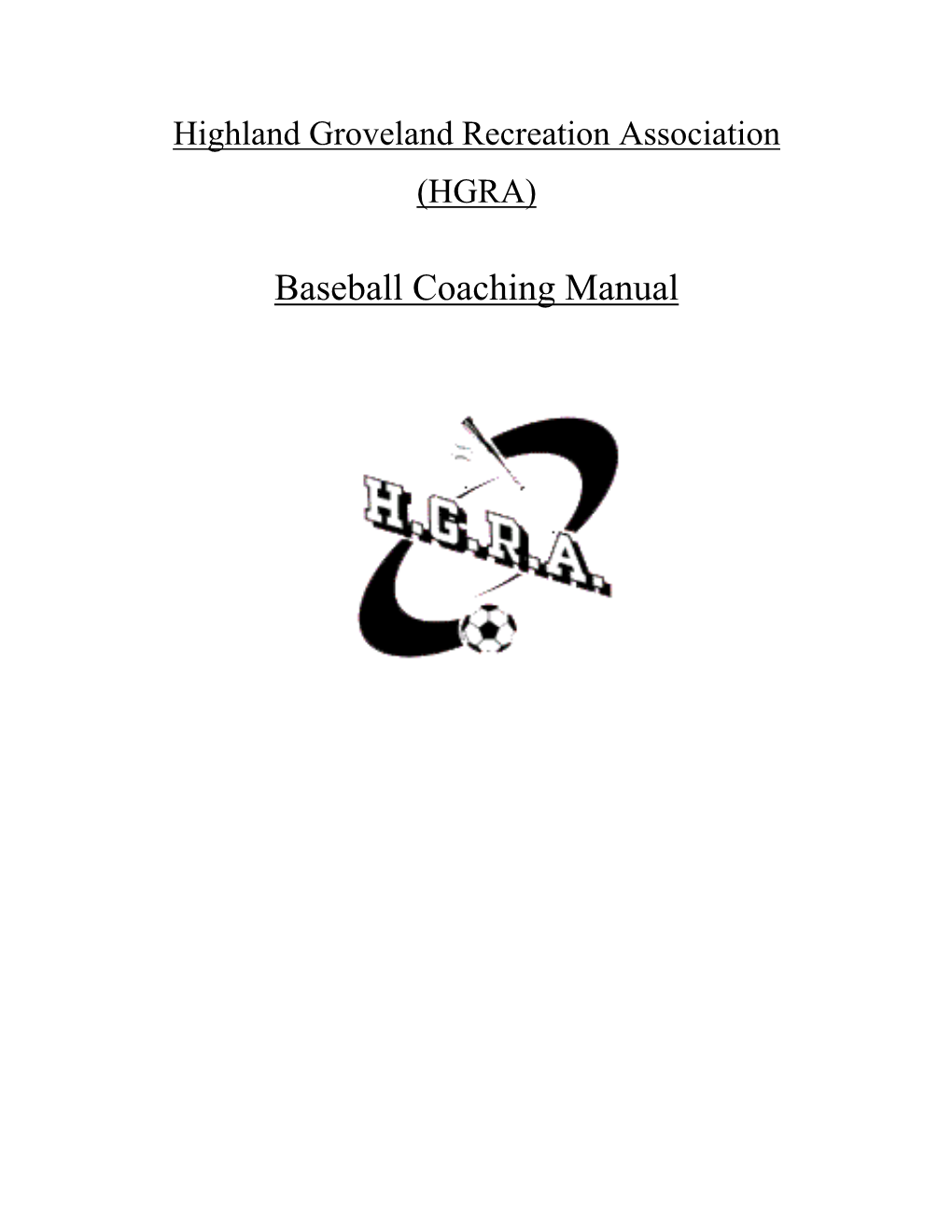 Baseball Coaching Manual Table of Contents