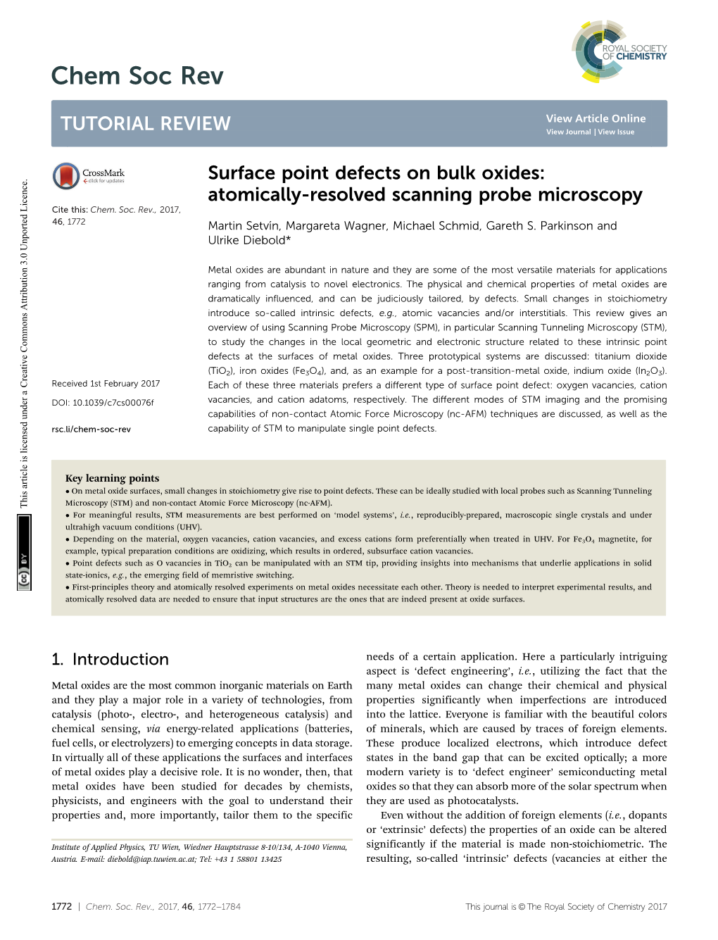 Surface Point Defects on Bulk Oxides: Atomically-Resolved Scanning Probe Microscopy Cite This: Chem