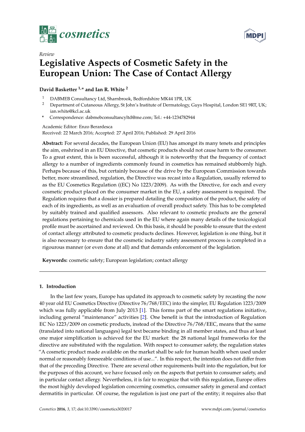 Legislative Aspects of Cosmetic Safety in the European Union: the Case of Contact Allergy
