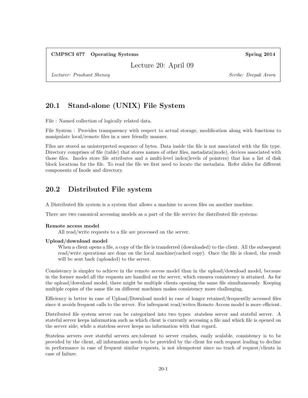 (UNIX) File System 20.2 Distributed File System